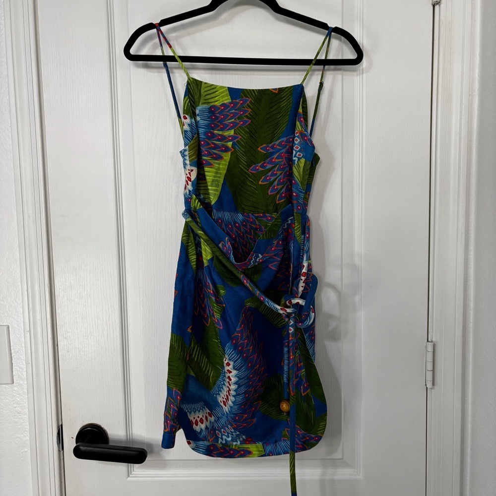 FARM Rio Blue & Green Parrot Print Mini Dress - Picture 2 of 8